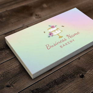 Bakery Pastry Chef Flower & Bees Cake Holographic Business Card
