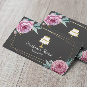 Bakery Pastry Chef Flower & Bees Geometric Grey Business Card