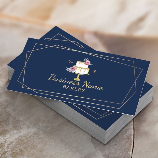 Bakery Pastry Chef Geometric Frame Navy Blue Business Card (Creator Uploaded)