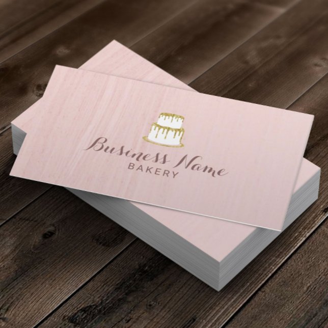 Bakery Pastry Chef Gold Dripping Cake Blush Pink Business Card (Creator Uploaded)