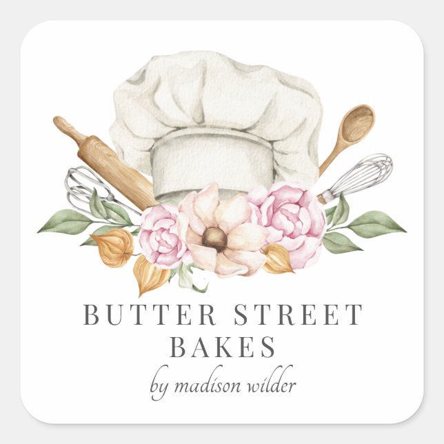 Bakery Pastry Chef Hat Utensils Product Labels (Front)