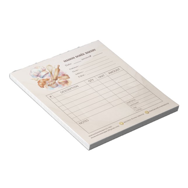 Bakery Pastry Chef Invoice Sale Order Form Receipt Notepad (Angled)