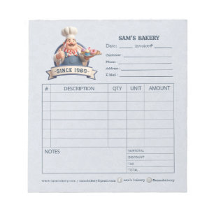 Bakery Pastry Chef Invoice Sale Order Form Receipt Notepad
