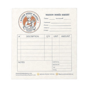 Bakery Pastry Chef Invoice Sale Order Form Receipt Notepad