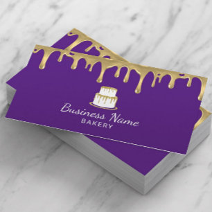 Bakery Pastry Chef Modern Purple & Gold Cake Logo Business Card