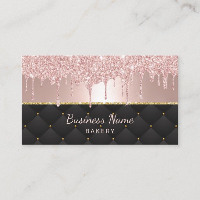 Bakery Pastry Chef Modern Rose Gold Drips #3 Business Card (Front)