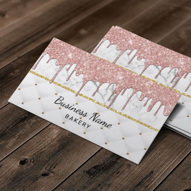 Bakery Pastry Chef Modern Rose Gold Drips Marble Business Card (Creator Uploaded)