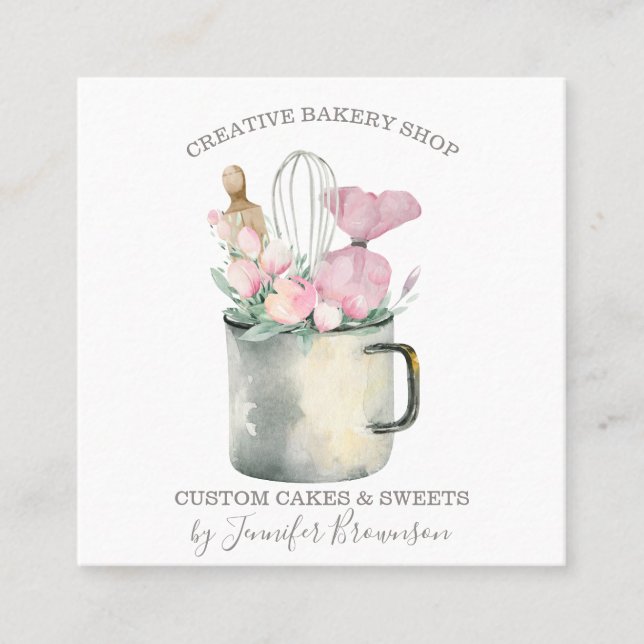 Bakery Pastry Chef mug Boho chic Square Business Card (Front)
