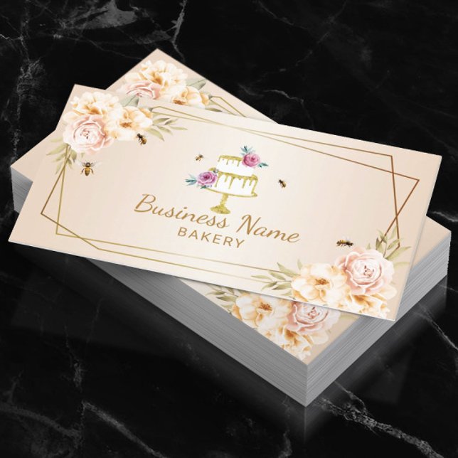 Bakery Pastry Chef Pearl Flower & Bees Sweet Cake Business Card (Creator Uploaded)