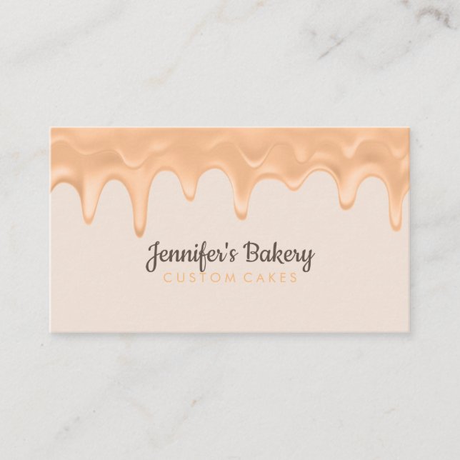 Bakery Pastry Chef Pink Cake Cream Dripping Business Card (Front)