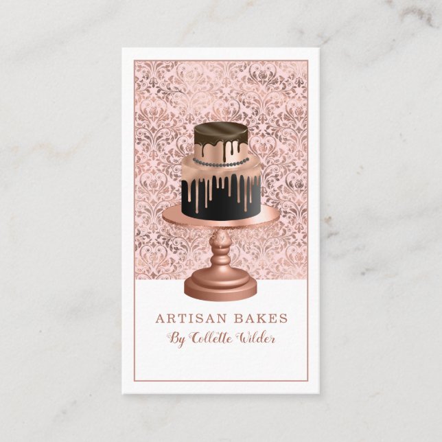 Bakery Pastry Chef Rose Gold Faux Foil Layer Cake Business Card (Front)
