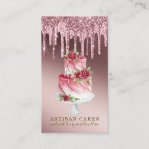 Bakery Pastry Chef Rose Gold Glitter Drips Business Card
