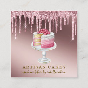 Bakery Pastry Chef Rose Gold Glitter Drips  Square Business Card