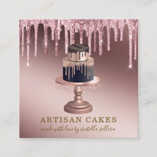 Bakery Pastry Chef Rose Gold Glitter Drips Square  Business Card