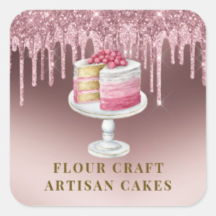 Bakery Pastry Chef Rose Gold Glitter Drips Square Sticker