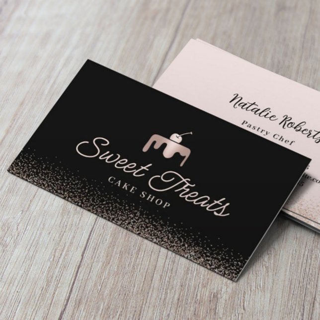 Bakery Pastry Chef Rose Gold Sweet Cake Logo Business Card (Creator Uploaded)