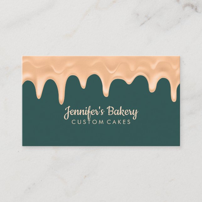 Bakery Pastry Chef Sage Cake Cream Dripping Business Card (Front)