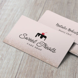 Bakery Pastry Chef Sweet Cake Logo Pink Glitter Business Card