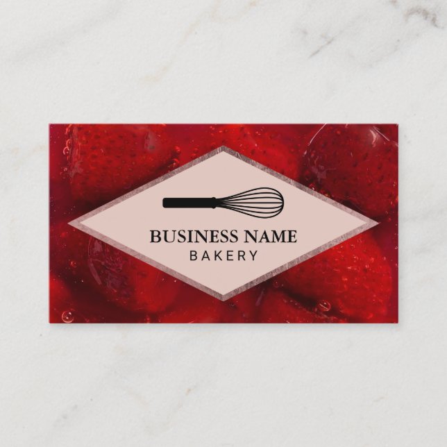 Bakery Pastry Chef Sweet Strawberry Rose Gold Business Card (Front)