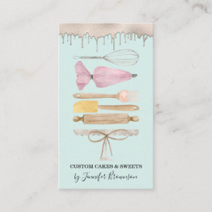 Bakery Pastry Chef Teal Watercolor Cake Drip Business Card