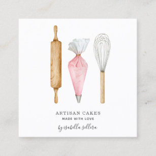 Bakery Pastry Chef Watercolor Bakers Tools Square Business Card