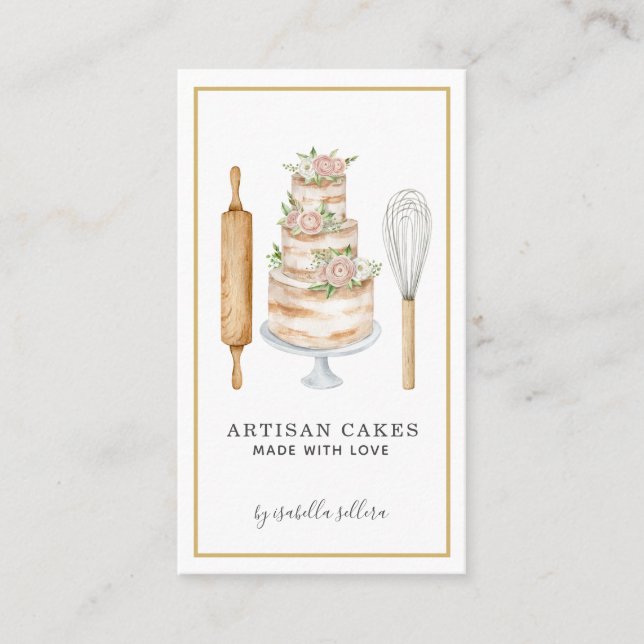 Bakery Pastry Chef Watercolor Baking Utensils Busi Business Card (Front)