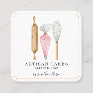 Bakery Pastry Chef Watercolor Baking Utensils Busi Square Business Card