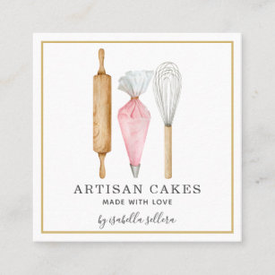 Bakery Pastry Chef Watercolor Baking Utensils Busi Square Business Card