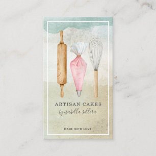 Bakery Pastry Chef Watercolor Baking Utensils Business Card