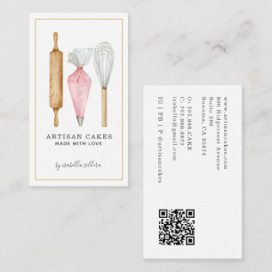 Bakery Pastry Chef Watercolor Baking Utensils Business Card