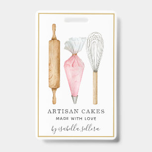 Bakery Pastry Chef Watercolor Baking Utensils ID Badge