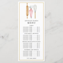 Bakery Pastry Chef Watercolor Baking Utensils Menu