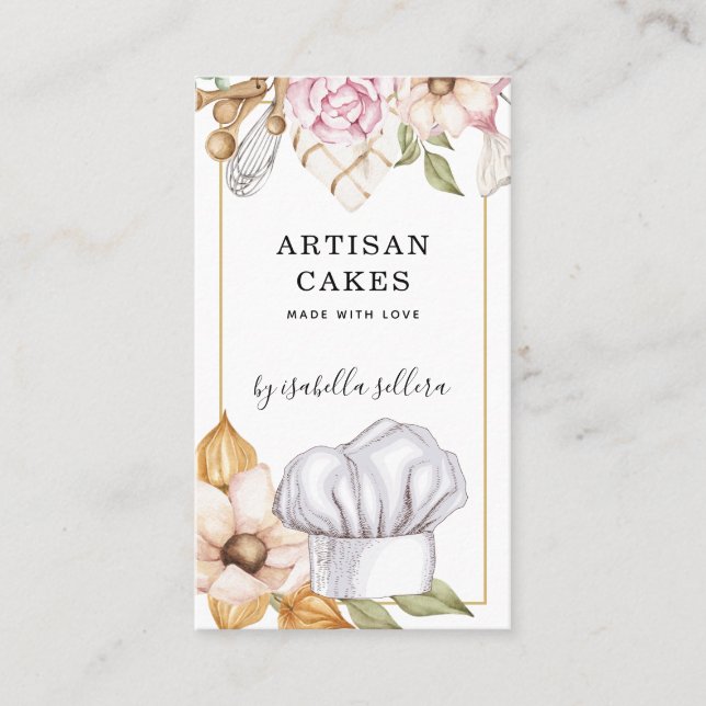 Bakery Pastry Chef Watercolor Business Card (Front)