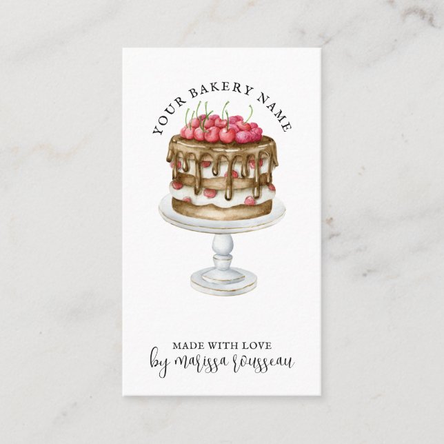 Bakery Pastry Chef Watercolor Cake Dessert Business Card (Front)