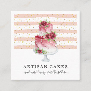 Bakery Pastry Chef Watercolor Cake Square Business Card