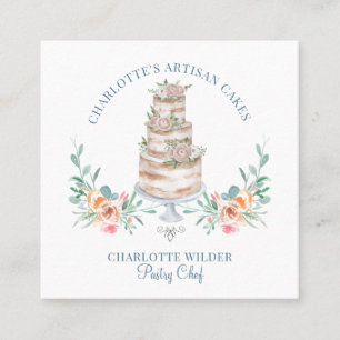 Bakery Pastry Chef Watercolor Floral Cake Logo Square Business Card