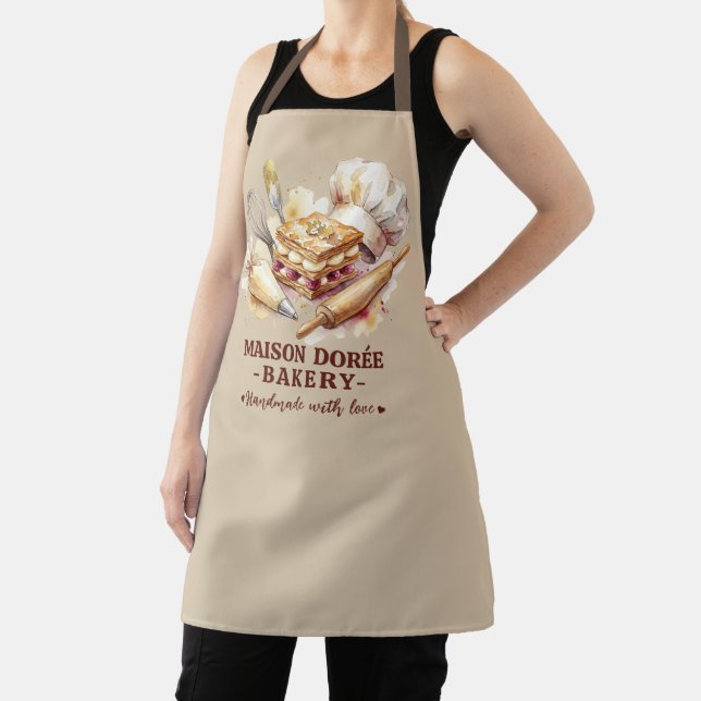 Bakery Pastry Chef Watercolor Gold Baking Catering Apron (Insitu)