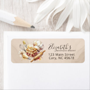 Bakery Pastry Chef Watercolor Gold Baking Catering Return Address Label