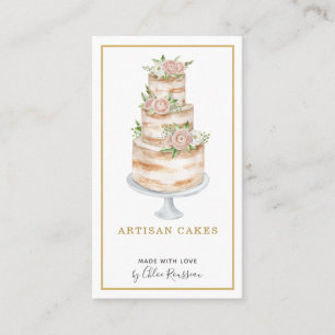 Bakery Pastry Chef Watercolor Pink Floral Cake Business Card