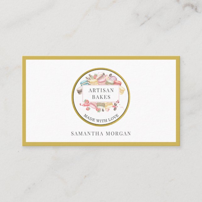 Bakery Pastry Chef Watercolor Pink Gold Desserts  Business Card (Front)