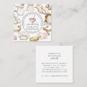 Bakery Pastry Chef Watercolor Square Business Card