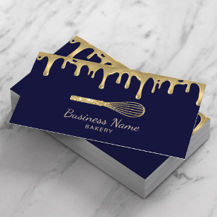 Bakery Pastry Chef Whisk Logo Modern Navy & Gold Business Card