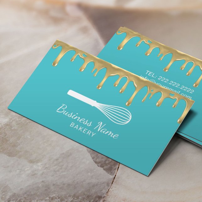 Bakery Pastry Chef Whisk Logo Modern Turquoise Business Card (Creator Uploaded)