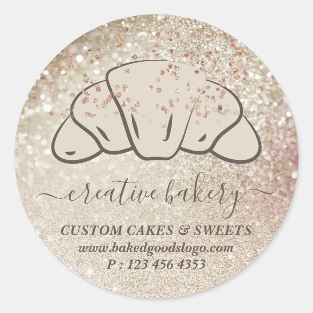 Bakery Pastry glitter sparkle croissant cookies Classic Round Sticker (Front)