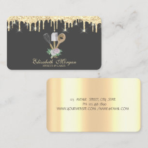 Bakery Pastry Hand Tools Gold Drips Flowers Business Card