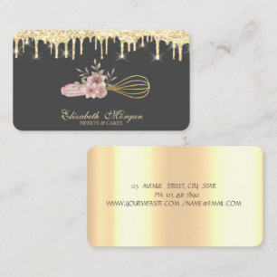 Bakery Pastry Hand Tools Gold Drips Roses Business Card