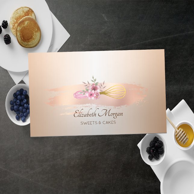 Bakery Pastry Hand Tools Rose Gold Brush Stroke  Business Card (Creator Uploaded)