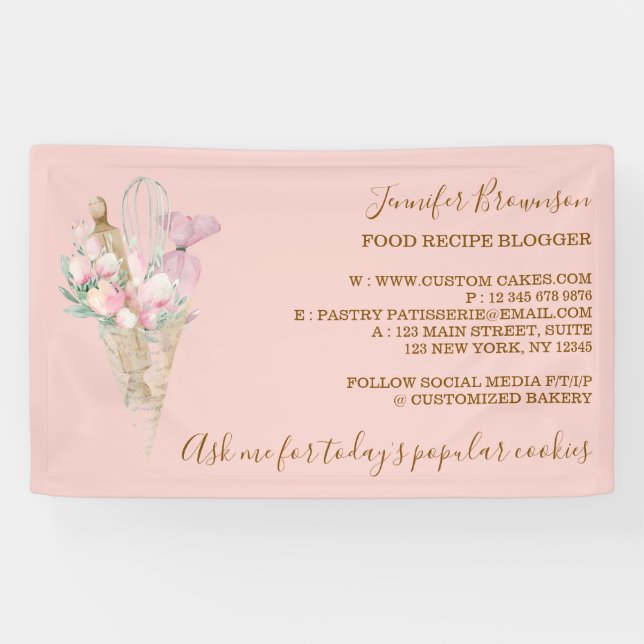 Bakery Pastry Orange Flowers Boho Creative Banner (Horizontal)