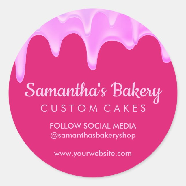 Bakery Pastry Pink Abstract Cake Dripping Classic Round Sticker (Front)