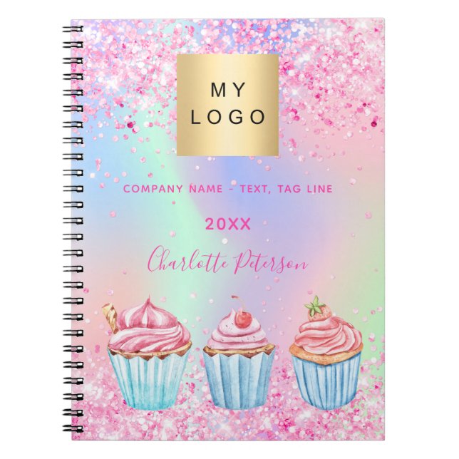 Bakery pastry shop pink cupcakes name  notebook (Front)